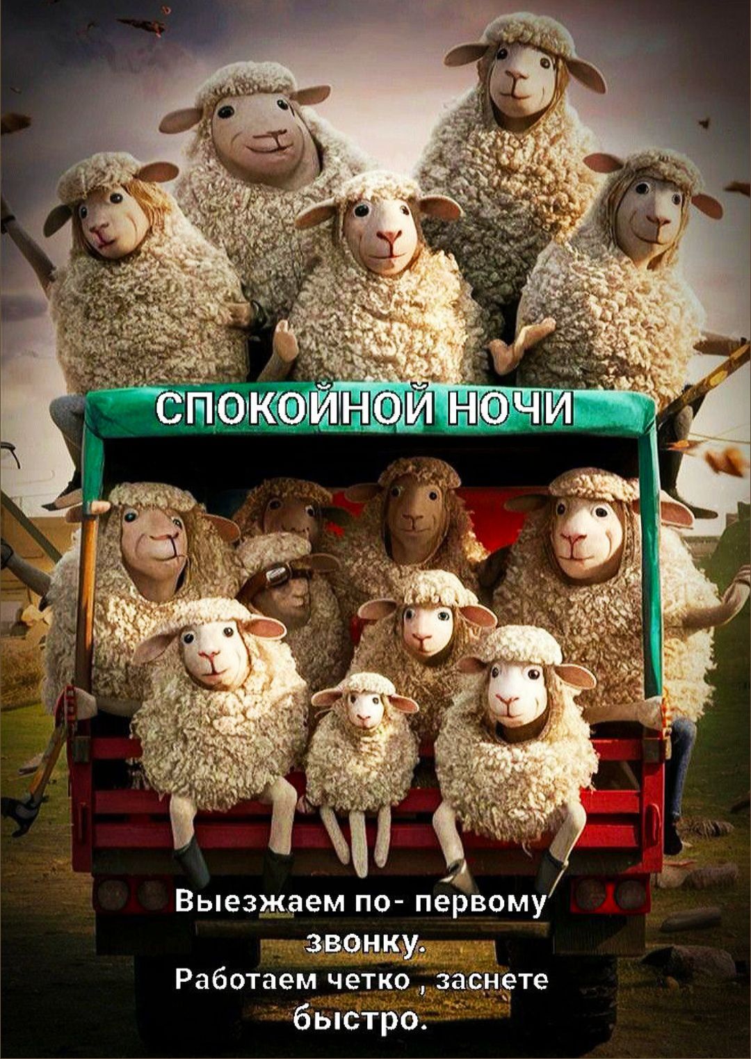 СПОКОЙНОЙ НОЧИ
Выезжаем по- первому звонку.
Работаем чётко , заснете быстро.
