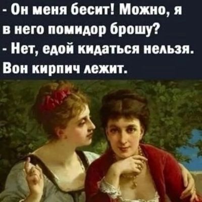 Он меня бесит! Можно, я в него помидор брошу?
- Нет, едой кидаться нельзя. Вон кирпич лежит.