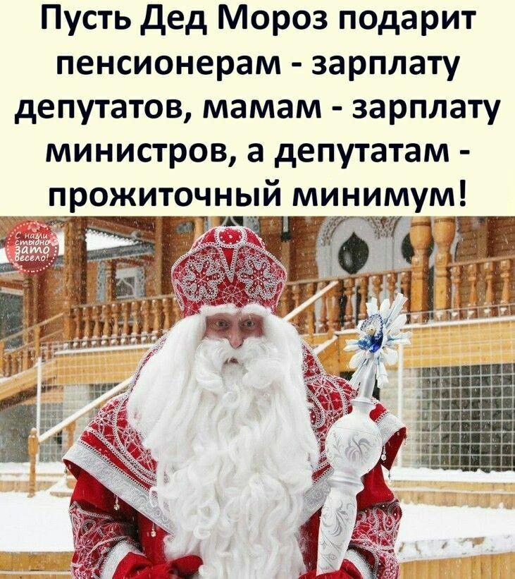 Пусть Дед Мороз подарит пенсионерам - зарплату депутатов, мамам - зарплату министров, а депутатам - прожиточный минимум!