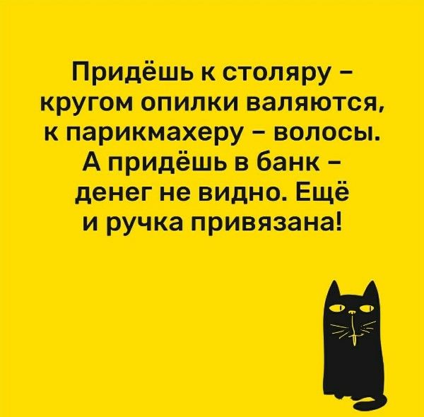 Придёшь к столяру – кругом опилки валяются, к парикмахеру – волосЫ. А придёшь в банк – денег не видно. Ещё и ручка привязана!