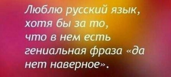 Люблю русский язык, хотя бы за то, что в нем есть гениальная фраза «да нет наверное».