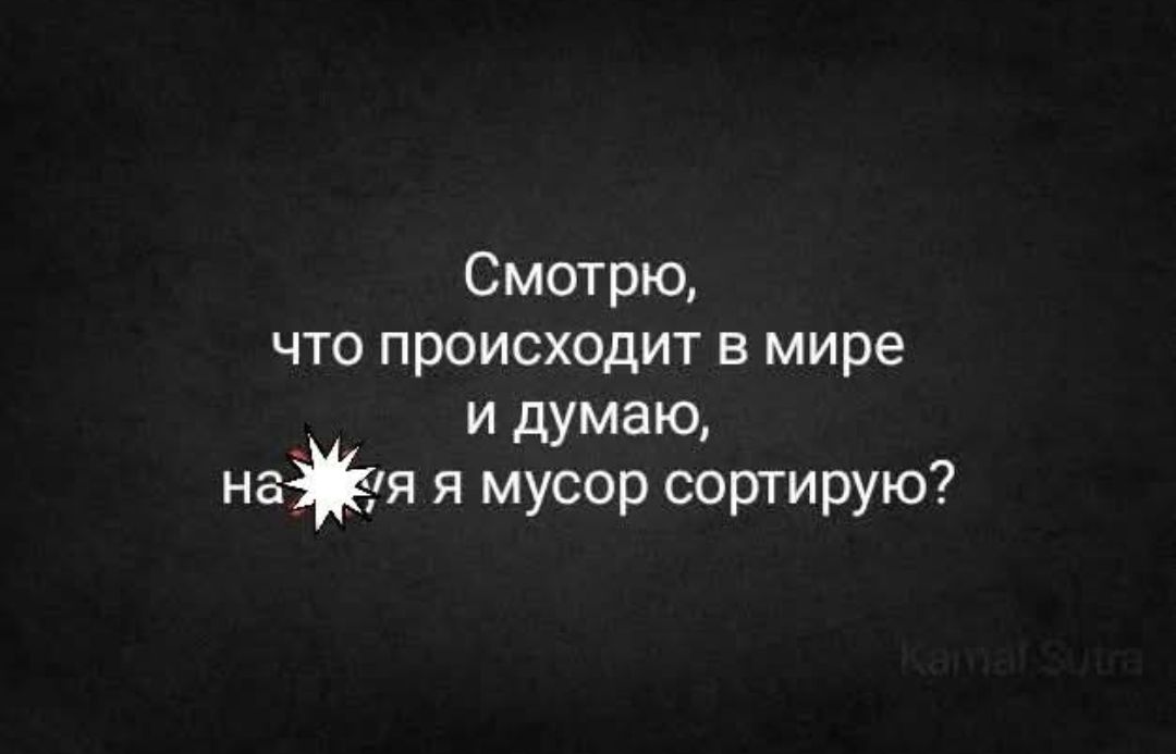 Смотрю,
что происходит в мире
и думаю,
на*я я мусор сортирую?