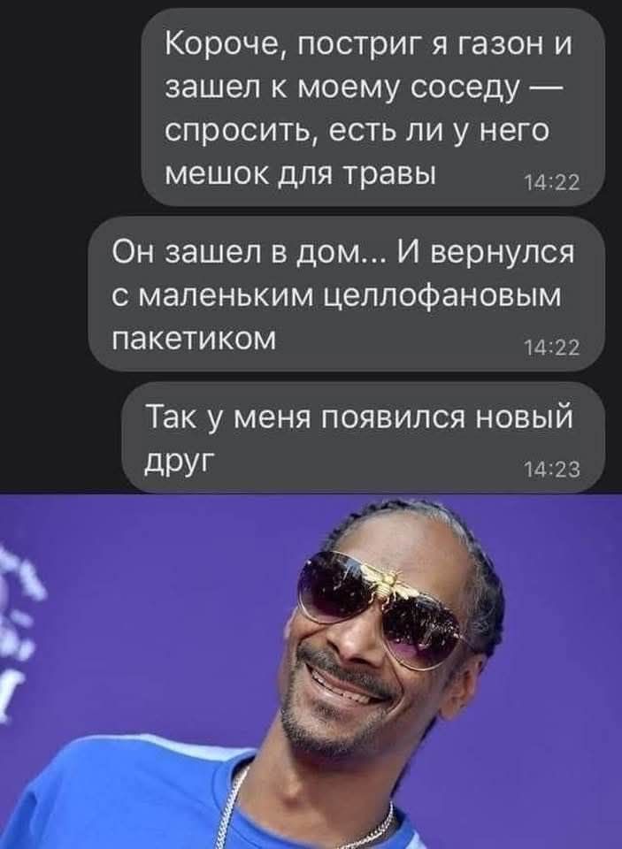 Короче, постриг я газон и зашел к моему соседу — спросить, есть ли у него мешок для травы
Он зашел в дом... И вернулся с маленьким целлофановым пакетиком
Так у меня появился новый друг
