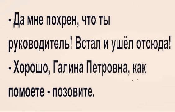 Да мне похрен, что ты руководитель! Встал и ушёл отсюда! Хорошо, Галина Петровна, как поможете - позовите.