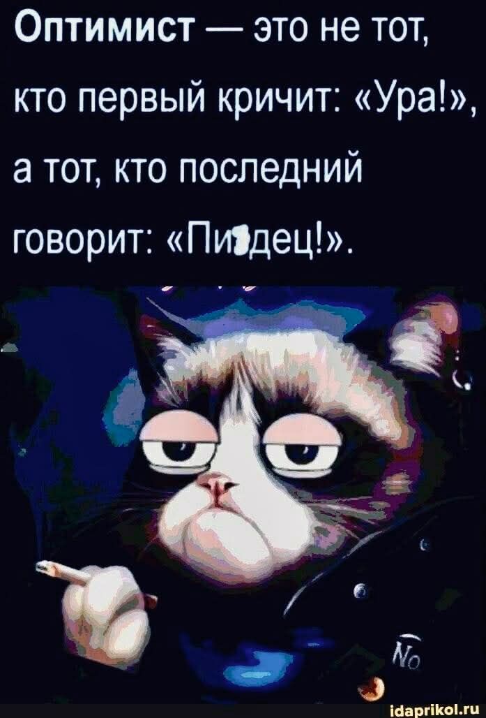 Оптимист — это не тот, кто первый кричит: «Ура!», а тот, кто последний говорит: «Пи***ец!».