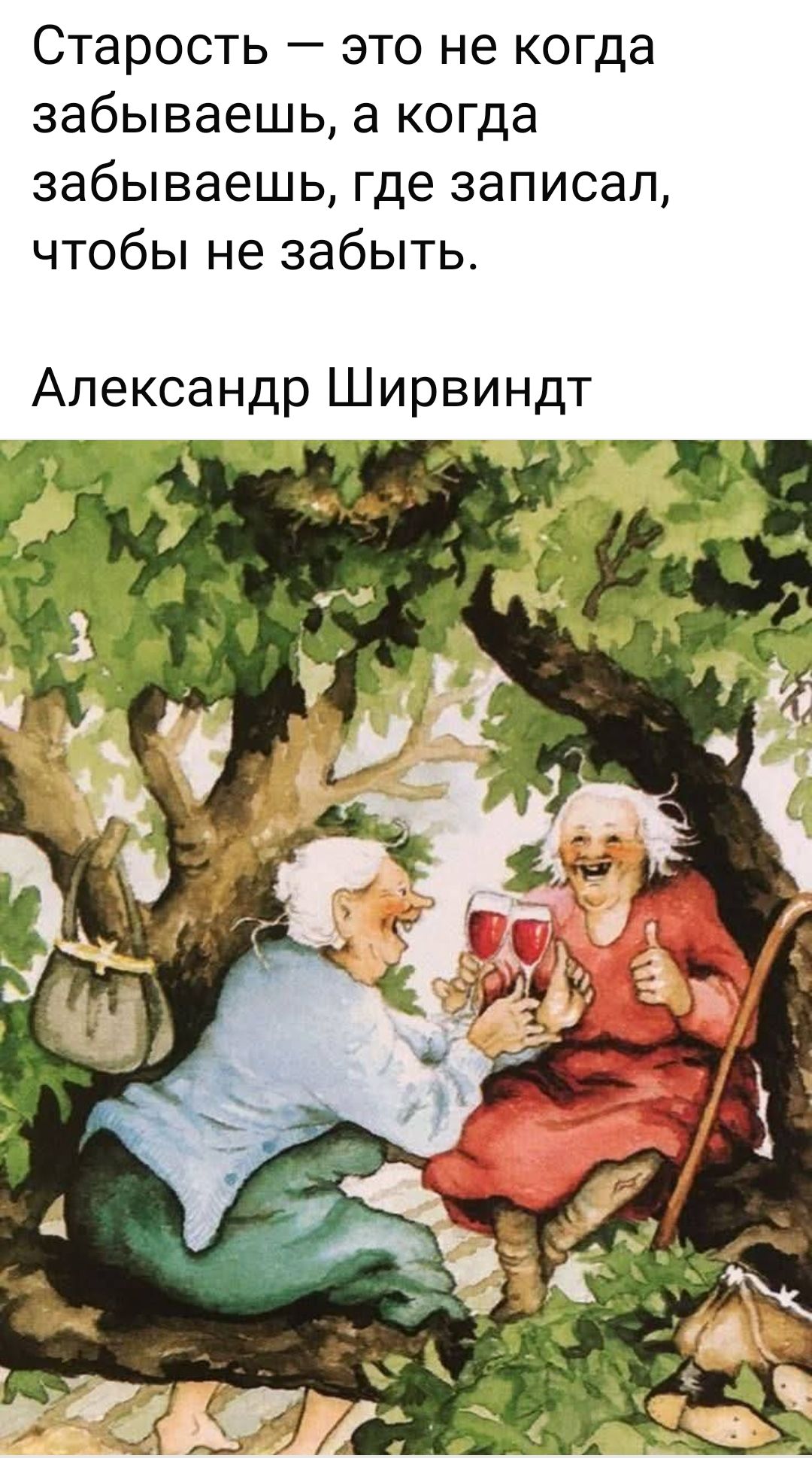 Старость — это не когда забываешь, а когда забываешь, где записал, чтобы не забыть.
Александр Ширвиндт
