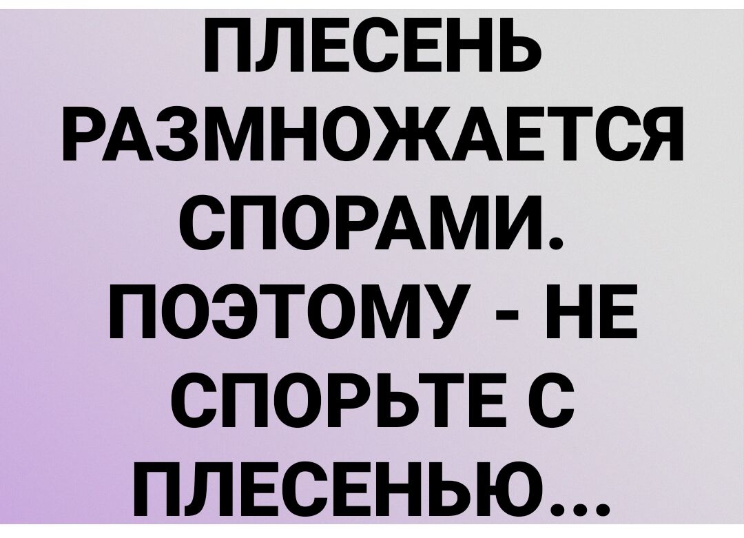 ПЛЕСЕНЬ РАЗМНОЖАЕТСЯ СПОРАМИ. ПОЭТОМУ - НЕ СПОРЬТЕ С ПЛЕСЕНЬЮ...