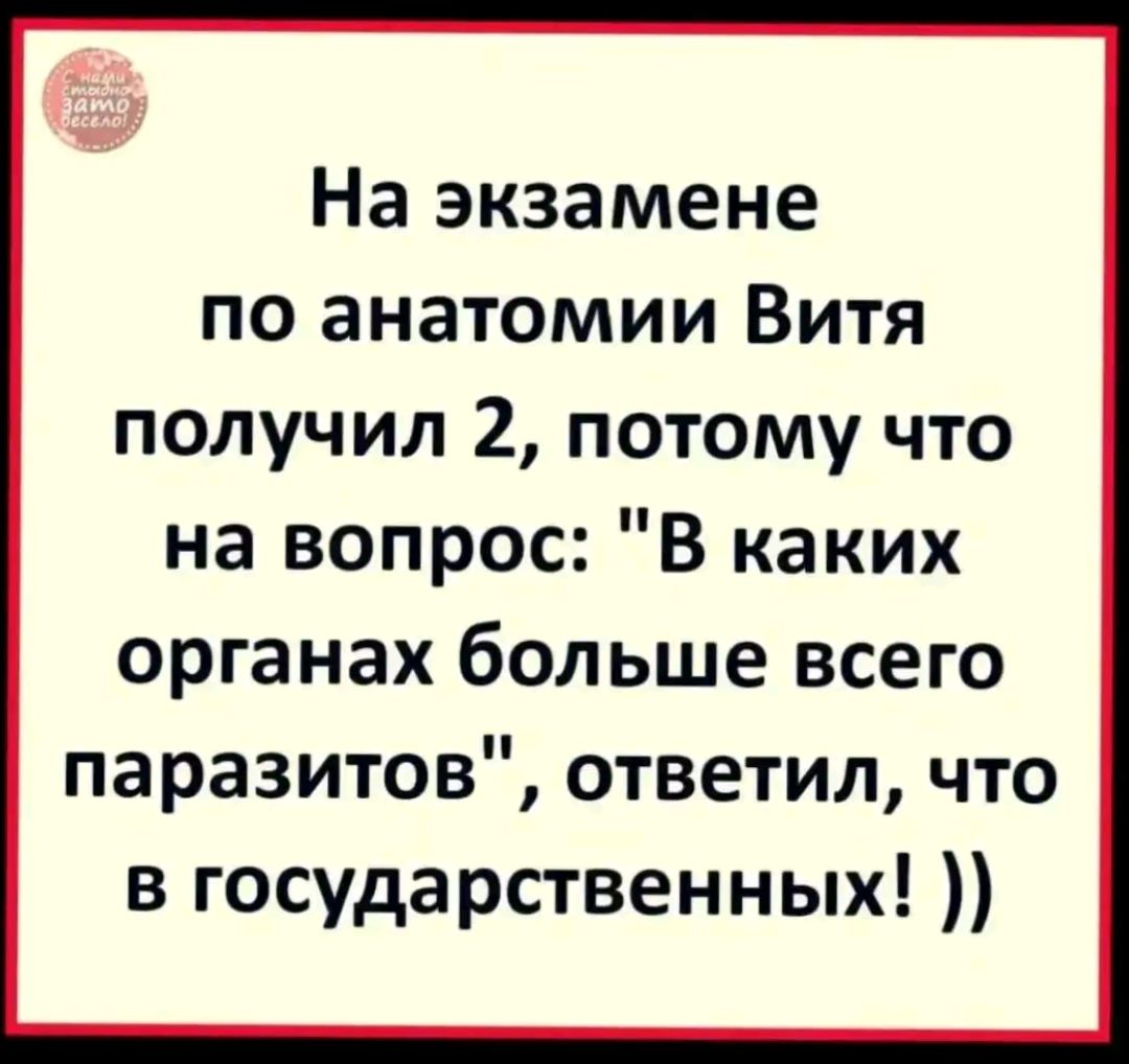 На экзамене по анатомии Вита получил 2, потому что на вопрос: 