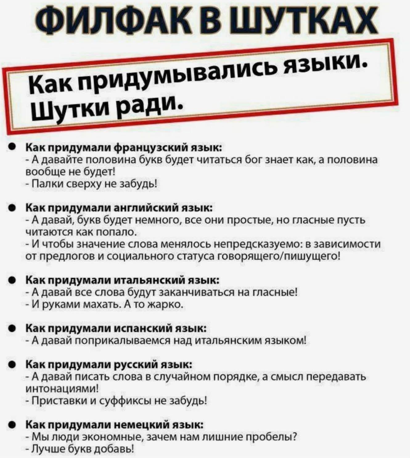 ФИЛФАК В ШУТКАХ. Как придумывались языки. Шутки ради.