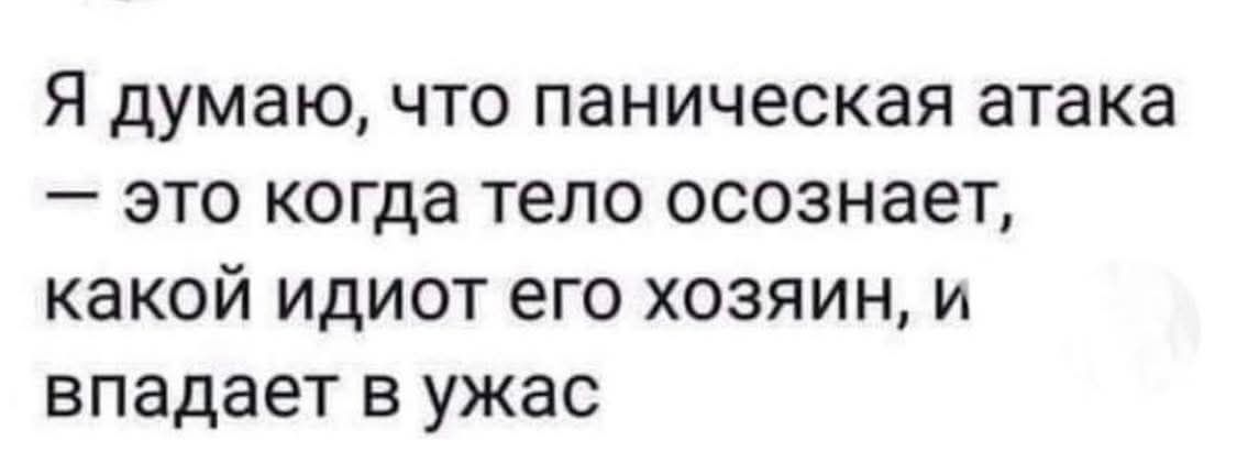 Я думаю, что панической атака — это когда тело осознает, какой идиот его хозяин, и впадает в ужас