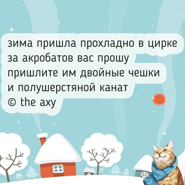зима пришла прохладно в цирке за акробатов вас прошу пришлите им двойные чешки и полушерстяной канат © the axu