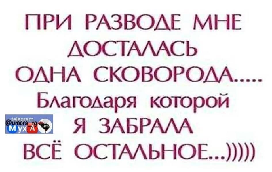 ПРИ РАЗВОДЕ МНЕ ДОСТАЛАСЬ ОДНА СКОВОРОДА..... Благодаря которой Я ЗАБРАЛА ВСЁ ОСТАЛЬНОЕ...)))))