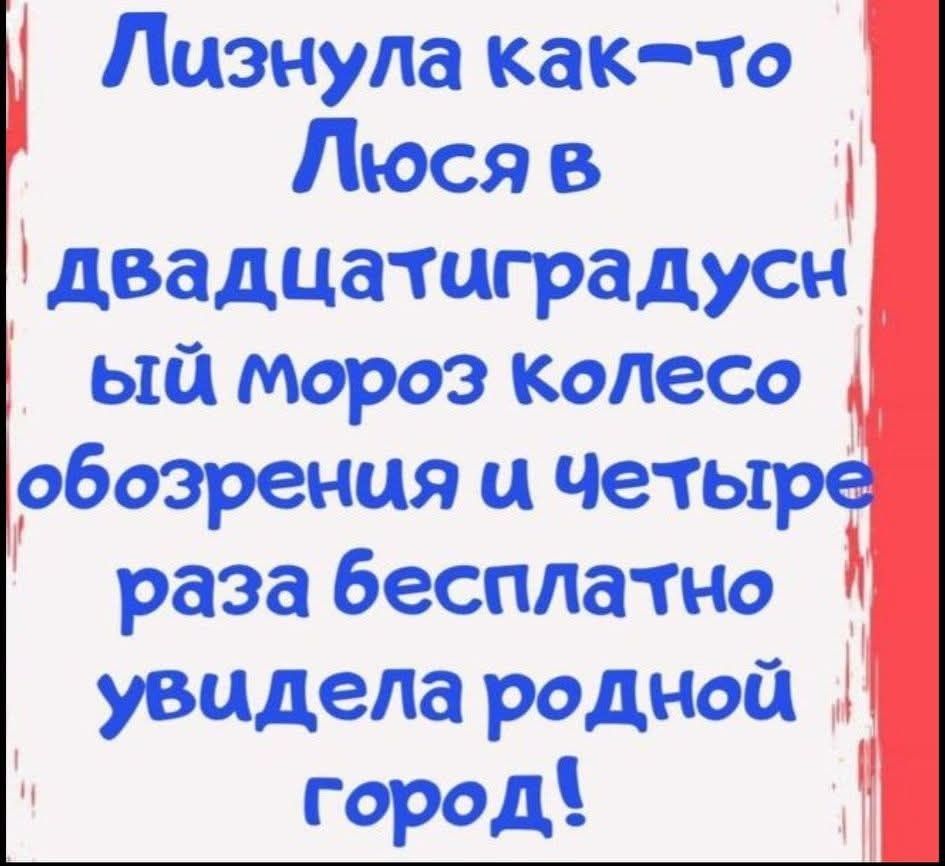 Лизнула как-то Люся в двадцатиградусный мороз колесо обозрения и четыре раза бесплатно увидела родной город!