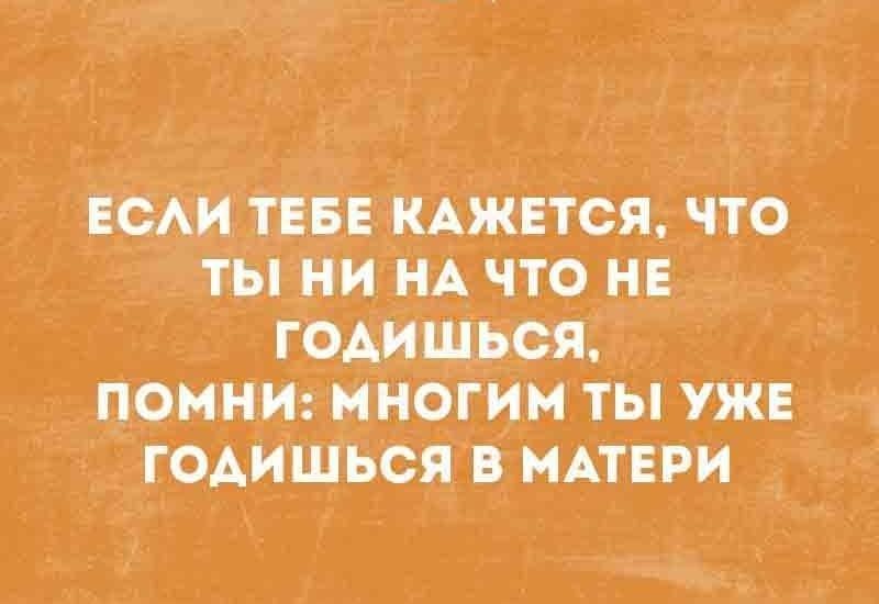 ЕСЛИ ТЕБЕ КАЖЕТСЯ, ЧТО ТЫ НИ НА ЧТО НЕ ГОДИШЬСЯ, ПОМНИ: МНОГИМ ТЫ УЖЕ ГОДИШЬСЯ В МАТЕРИ