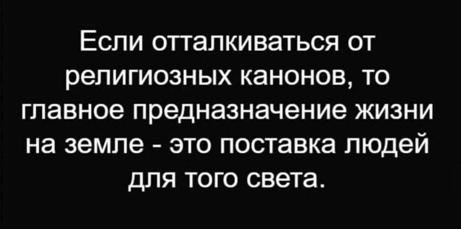 Если отталкиваться от религиозных канонов, то главное предназначение жизни на земле - это поставка людей для того света.
