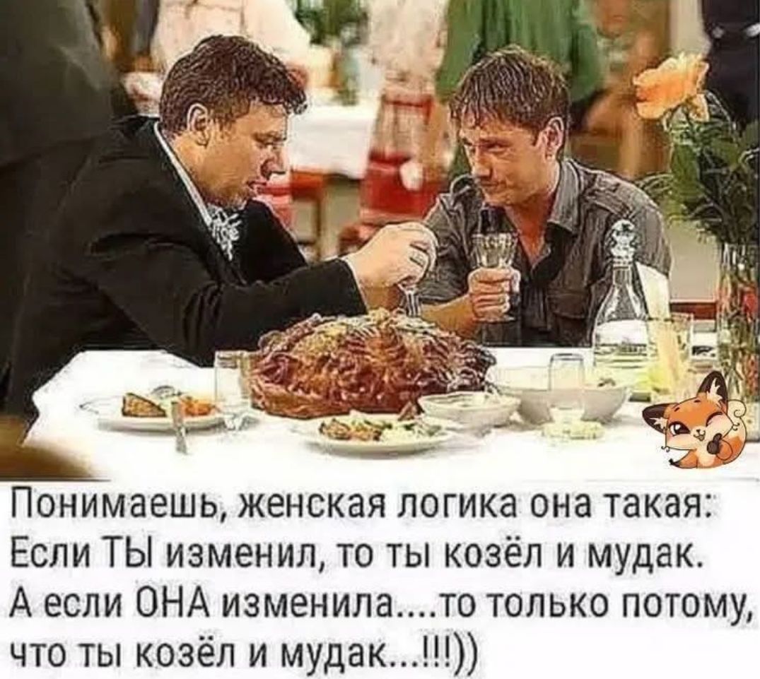 Понимаешь, женская логика она такая: Если ТЫ изменил, то ты козёл и мудак. А если ОНА изменила... то только потому, что ты козёл и мудак...!!)