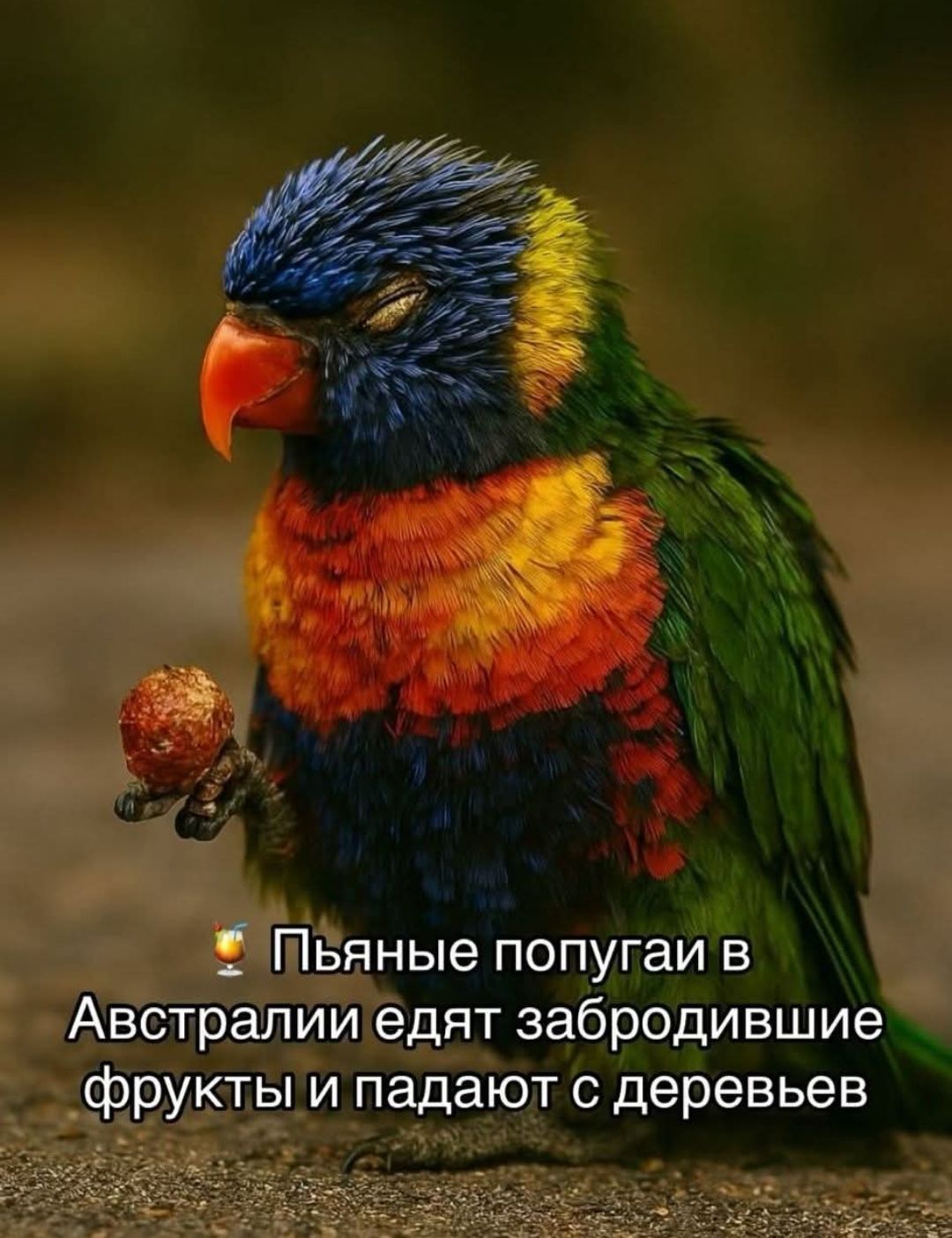 🍹 Пьяные попугаи в Австралии едят забродившие фрукты и падают с деревьев
