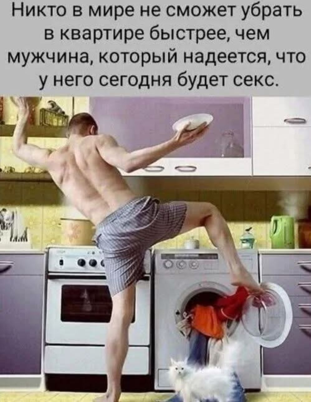 Никто в мире не сможет убрать в квартире быстрее, чем мужчина, который надеется, что у него сегодня будет секс.