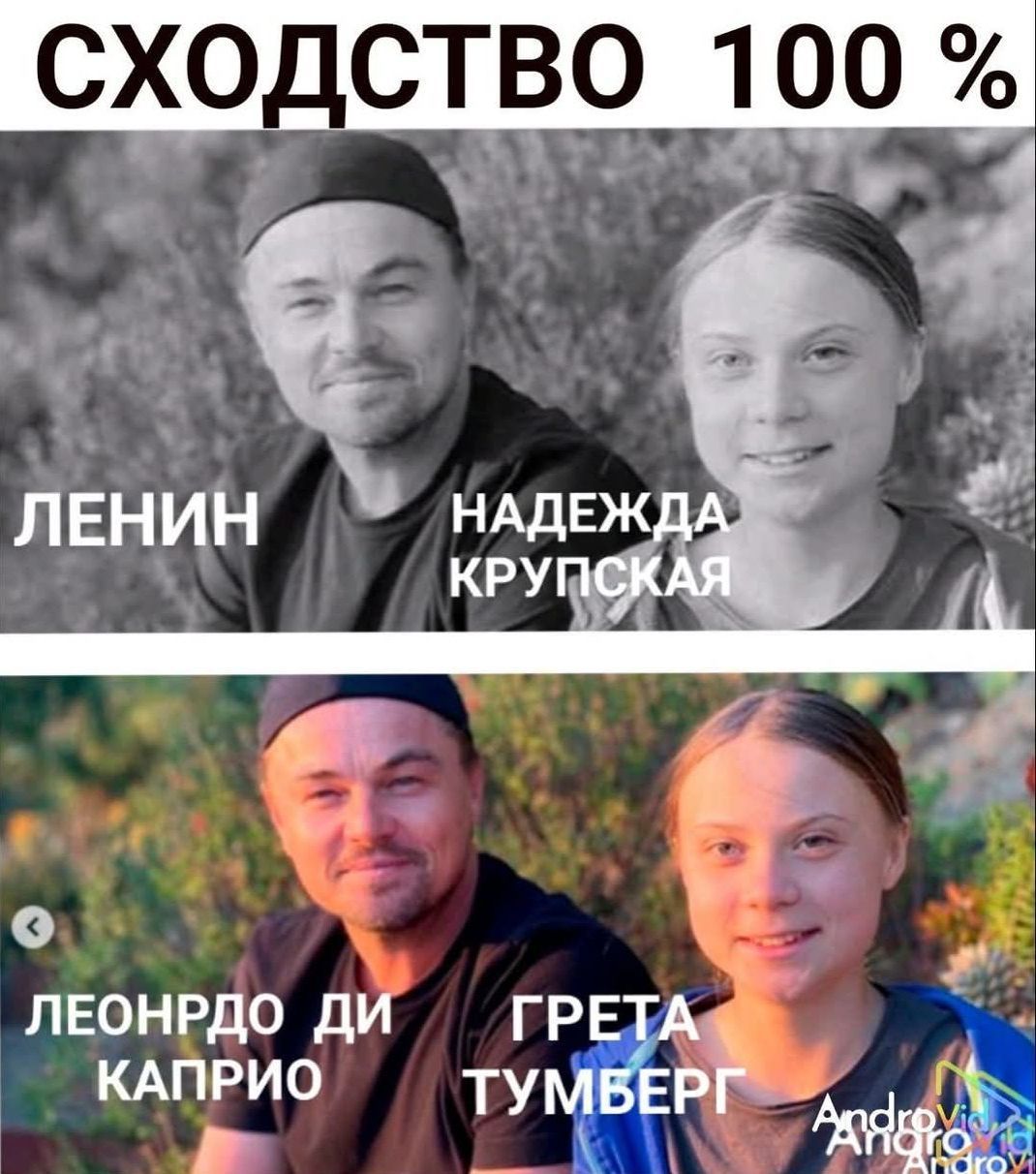 СХОДСТВО 100 % ЛЕНИН НАДЕЖДА КРУПСКАЯ ЛЕОНАРДО ДИ КАПРИО ГРЕТА ТУМБЕРГ