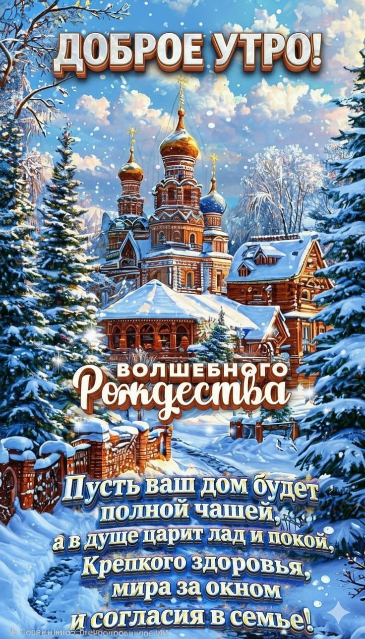 Доброе утро! Волшебного Рождества Пусть ваш дом будет полной чашей, а в душе царит лад и покой, крепкого здоровья, мира за окном и согласия в семье!