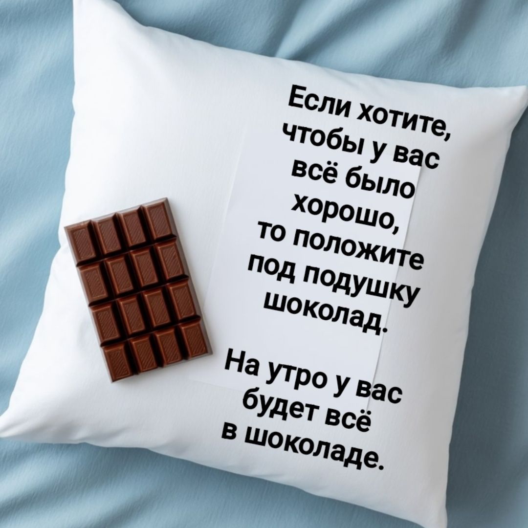Если хотите, чтобы у вас всё было хорошо, то положите под подушку шоколад.
На утро у вас будет всё в шоколаде.