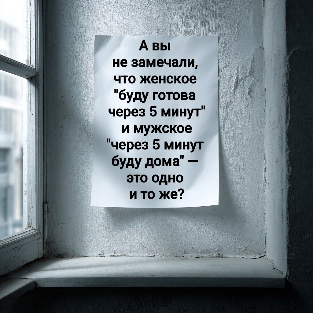 А вы не замечали, что женское 'буду готова через 5 минут' и мужское 'через 5 минут буду дома' — это одно и то же?
