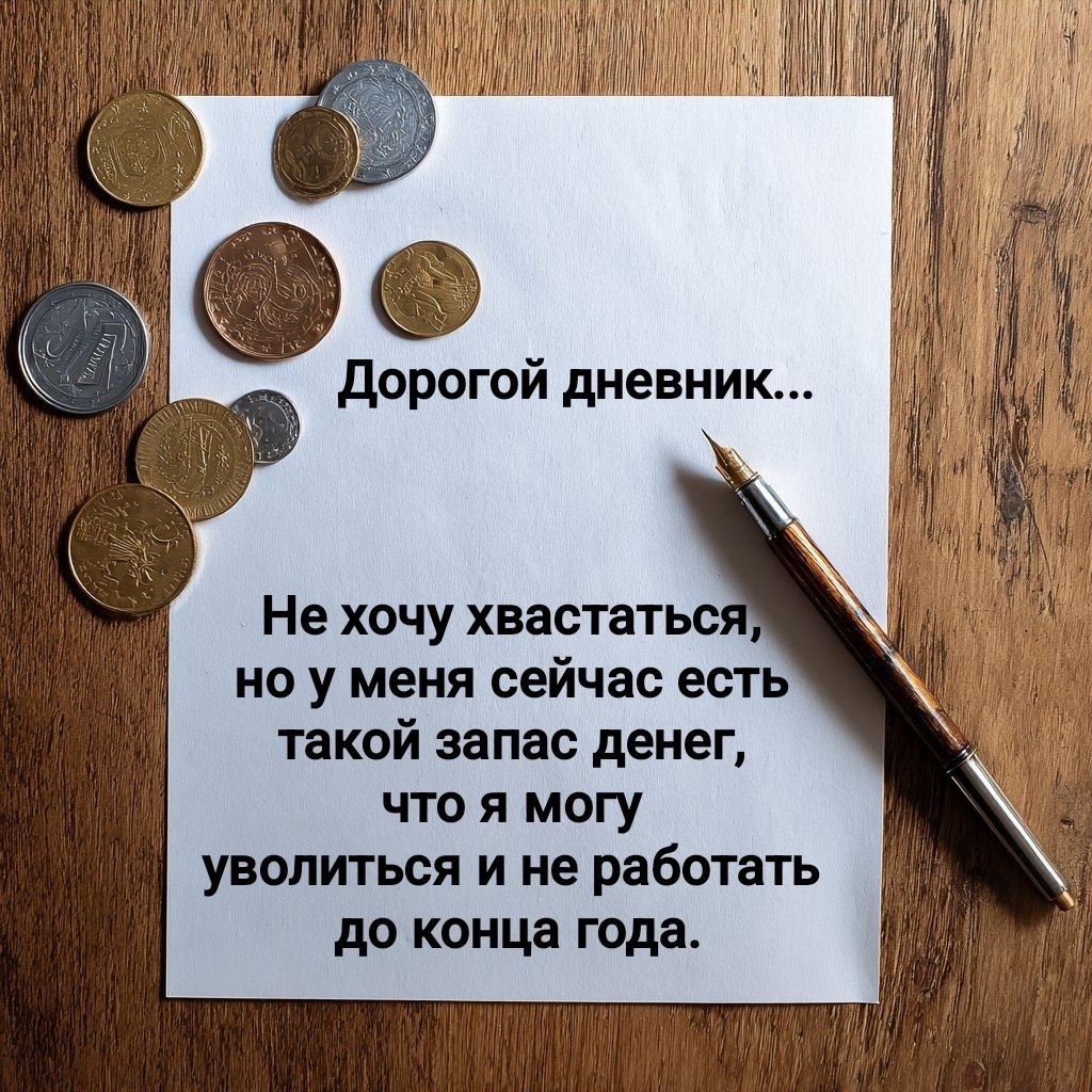 Дорогой дневник... Не хочу хвастаться, но у меня сейчас есть такой запас денег, что я могу уволиться и не работать до конца года.
