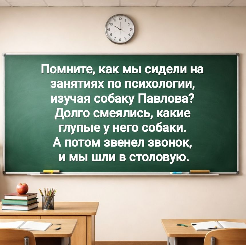 Помните, как мы сидели на занятиях по психологии, изучая собаку Павлова? Долго смеялись, какие глупые у него собаки. А потом звенел звонок, и мы шли в столовую.