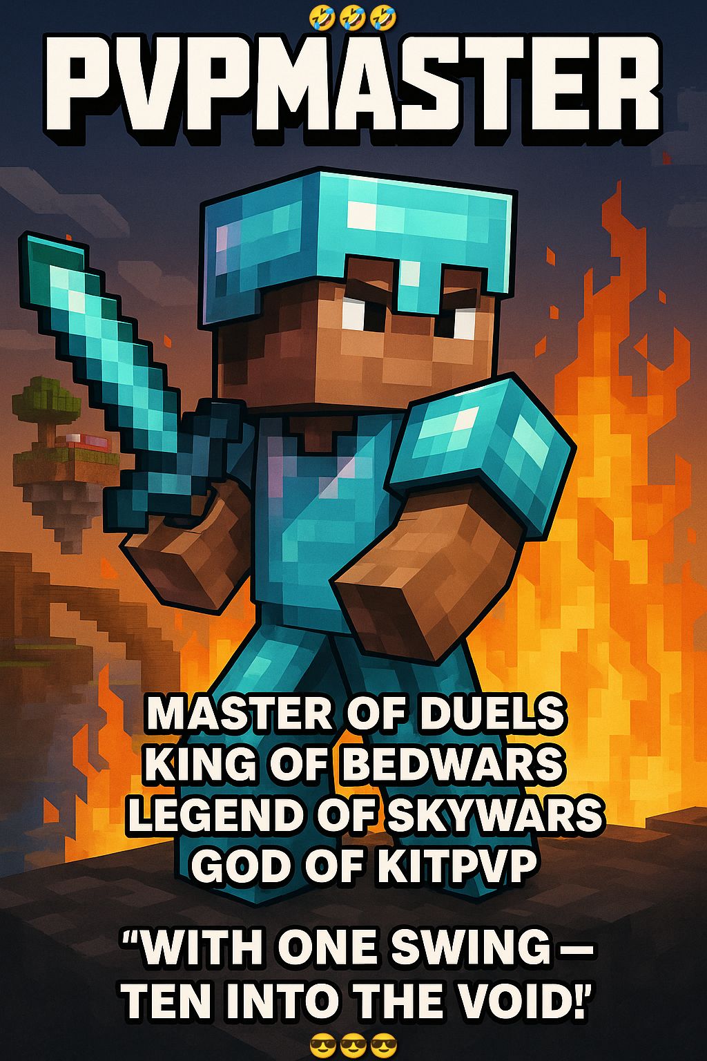 PVPMASTER
MASTER OF DUELS
KING OF BEDWARS
LEGEND OF SKYWARS
GOD OF KITPVP
