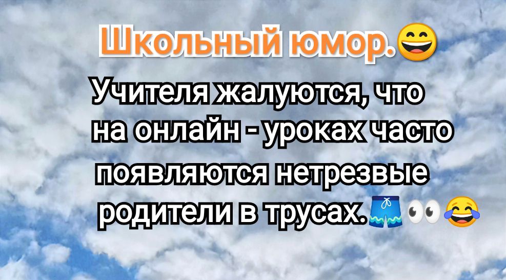 Школьный юмор. Учителя жалуются, что на онлайн-уроках часто появляются нетрезвые родители в трусах.