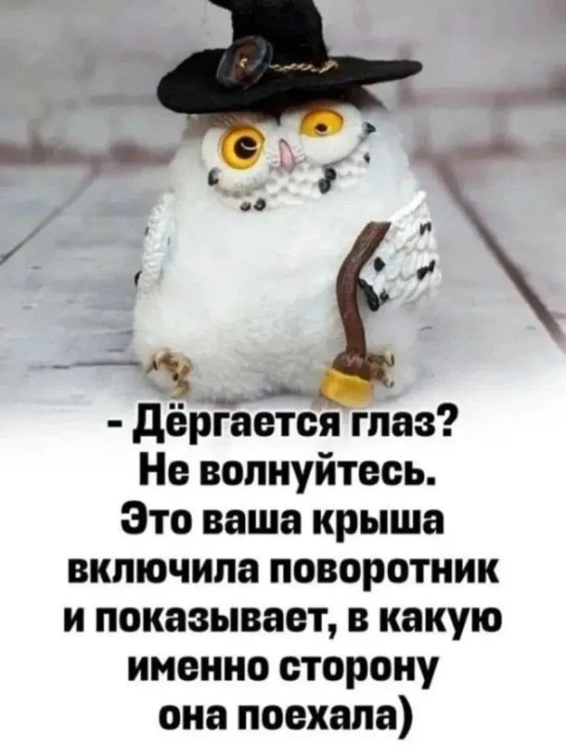 - Дёргается глаз? Не волнуйтесь. Это ваша крыша включила поворотник и показывает, в какую именно сторону она поехала)