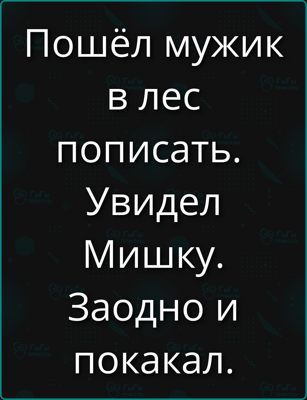 Пошёл мужик в лес пописать. Увидел Мишку. Заодно и покакал.