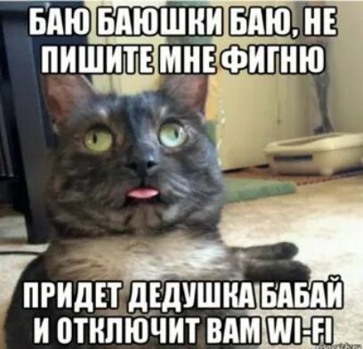 Баю баюшки баю, не пишите мне фигню
Придет дедушка бабай и отключит вам Wi-Fi