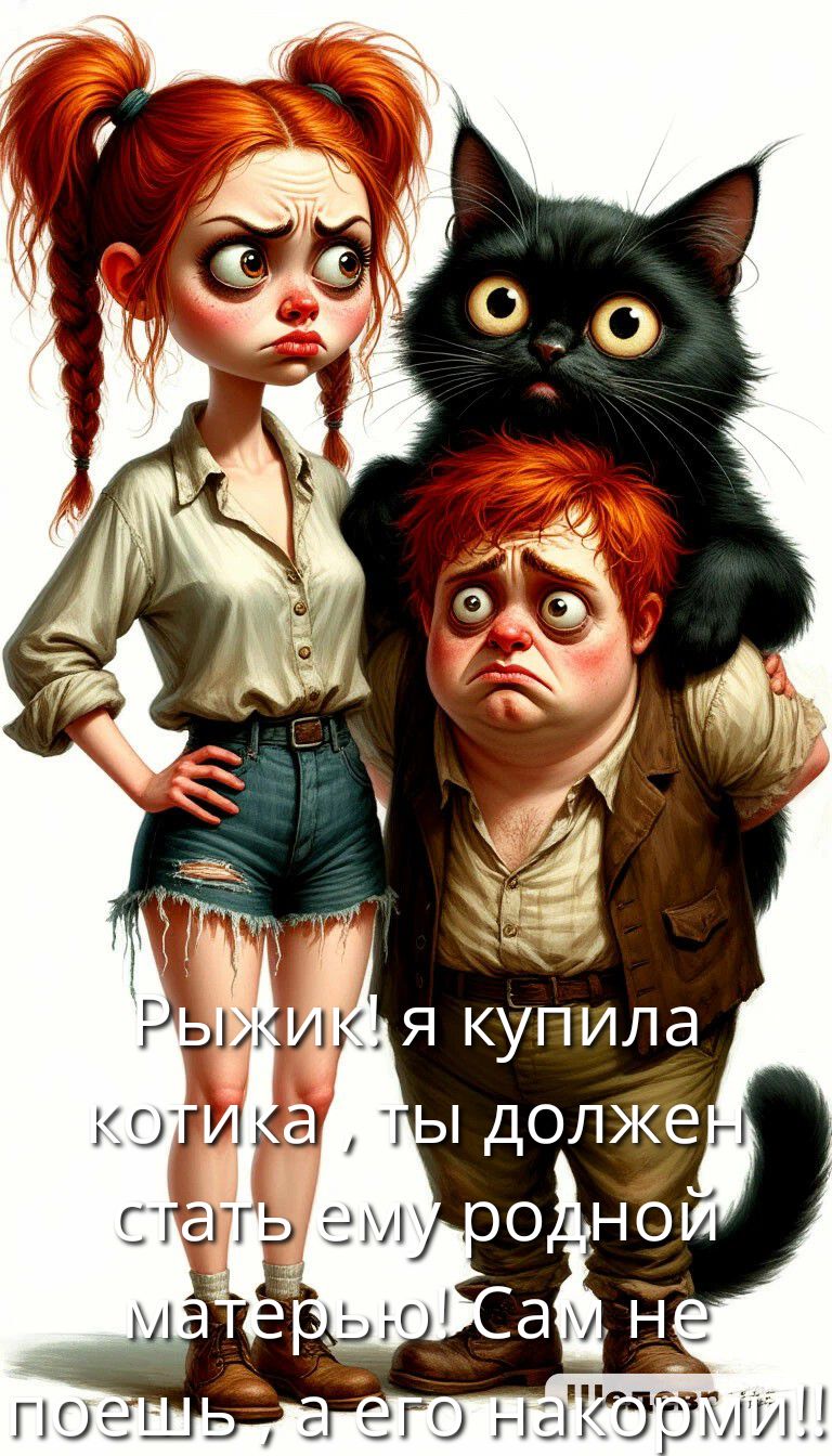 Рыжик, я купила котика, ты должен стать ему родной матерью! Сам не поешь, а его накорми!