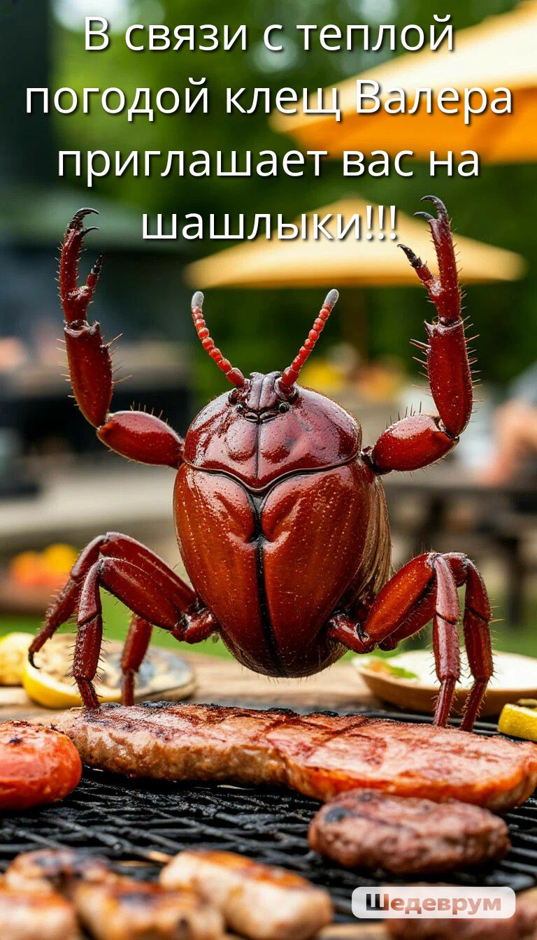 В связи с теплой погодой клещ Валера приглашает вас на шашлыки!!!