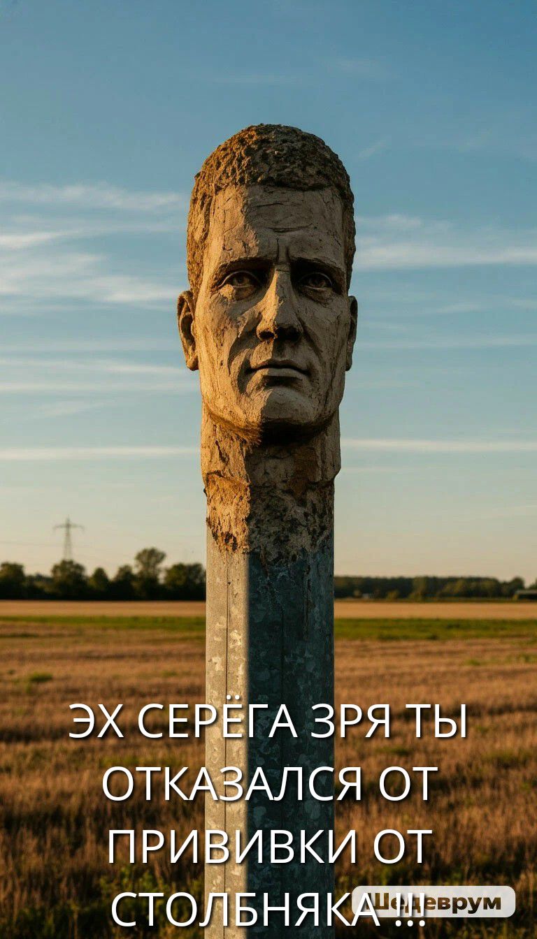 ЭХ СЕРЕГА ЗРЯ ТЫ ОТКАЗАЛСЯ ОТ ПРИВИВКИ ОТ СТОЛБНЯКА...