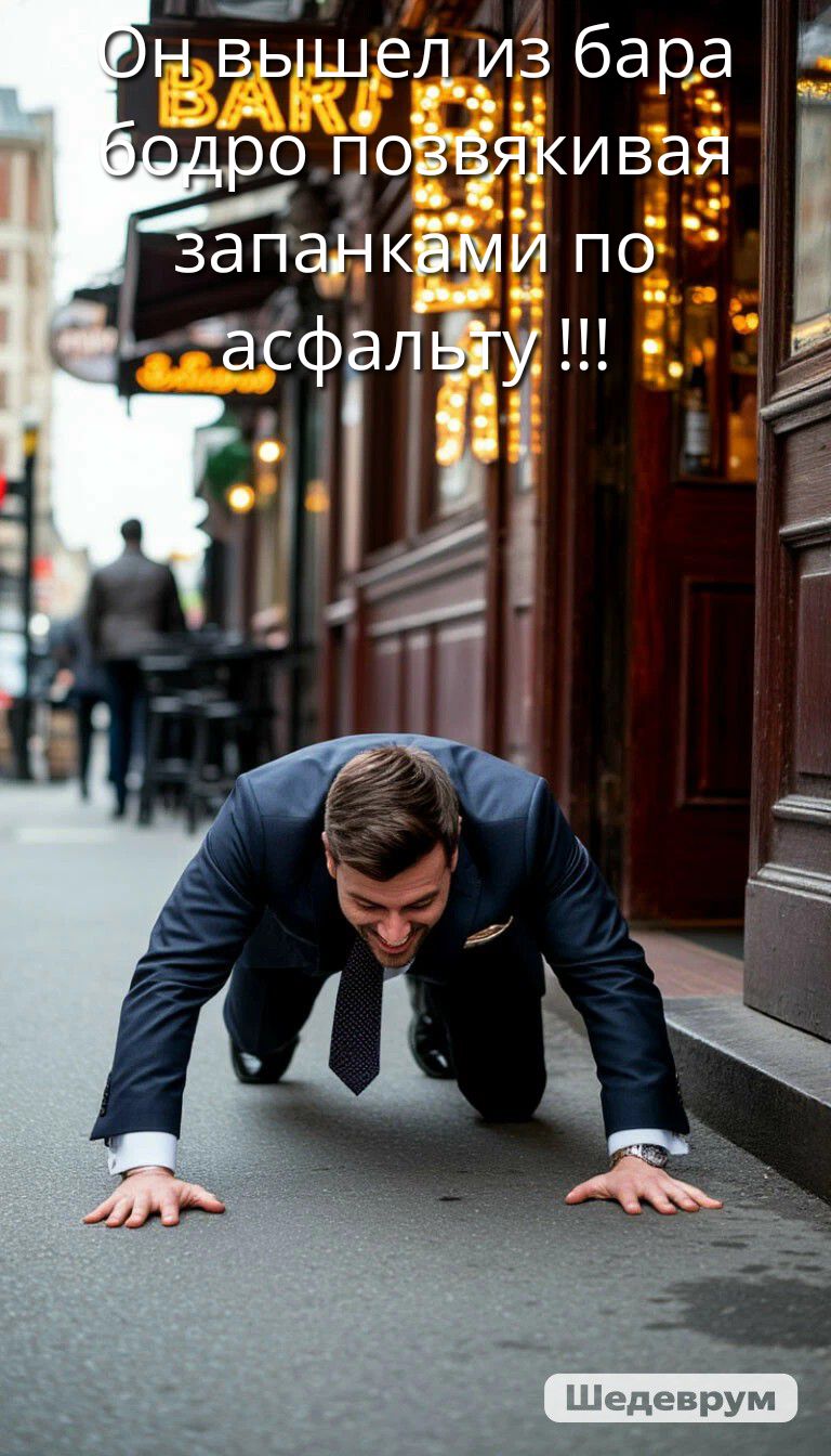 Он вышел из бара бодро позвякивая запанками по асфальту !!!