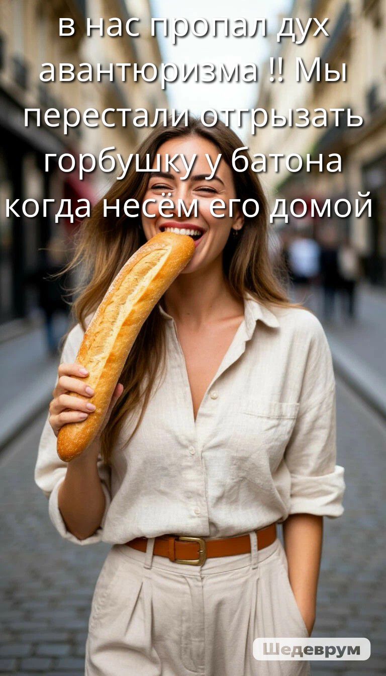 в нас пропал дух авантюризма !! Мы перестали отрывать горбушку у батона когда несём его домой
