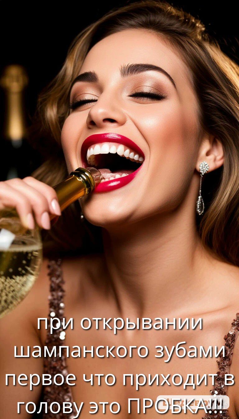 при открывании шампанского зубами первое что приходит в голову это ПРОБКА!