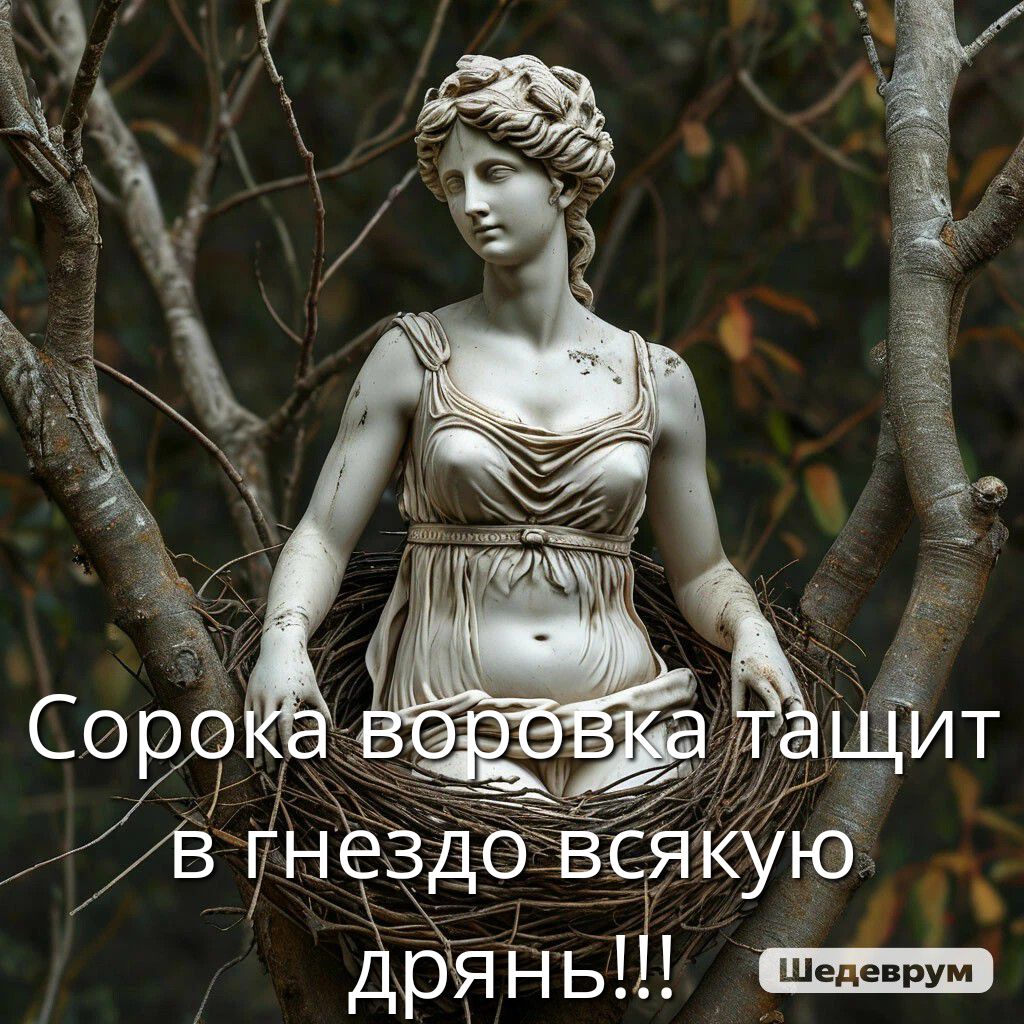 Сорока воробка тащит в гнездо всякую дрянь!!!