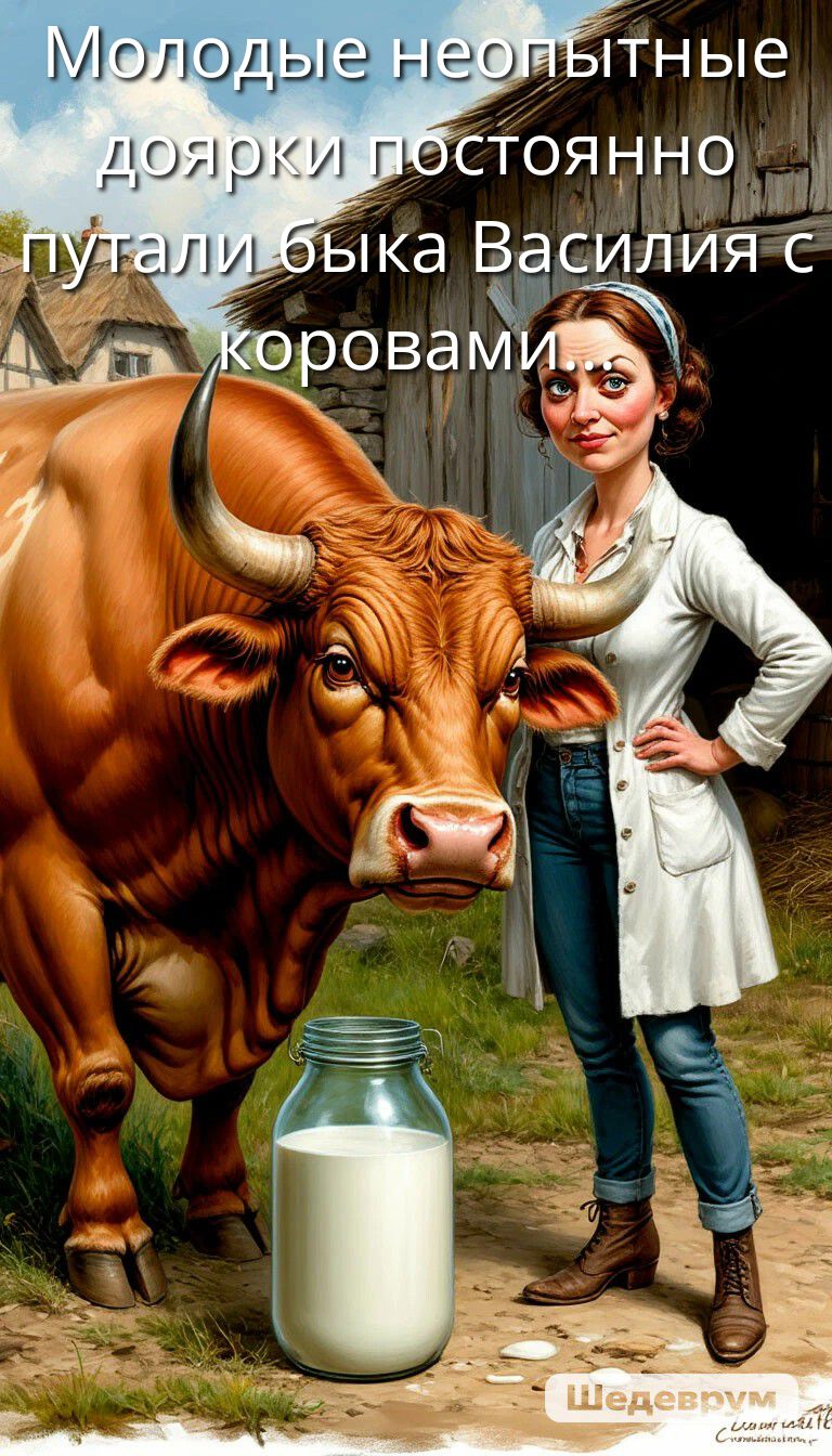 Молодые неопытные доярки постоянно путали быка Василия с коровами.