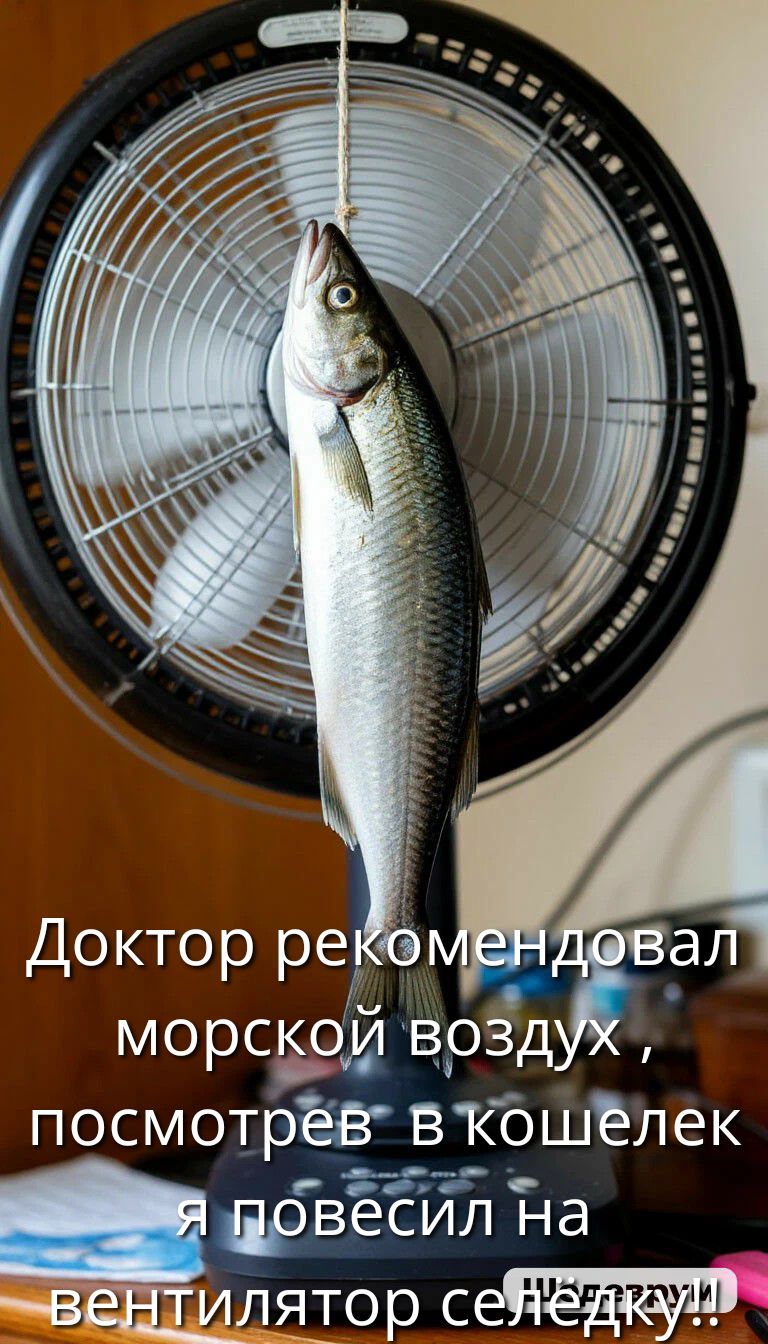 Доктор рекомендовал морской воздух, посмотрев в кошелек я повесил на вентилятор селедку!!