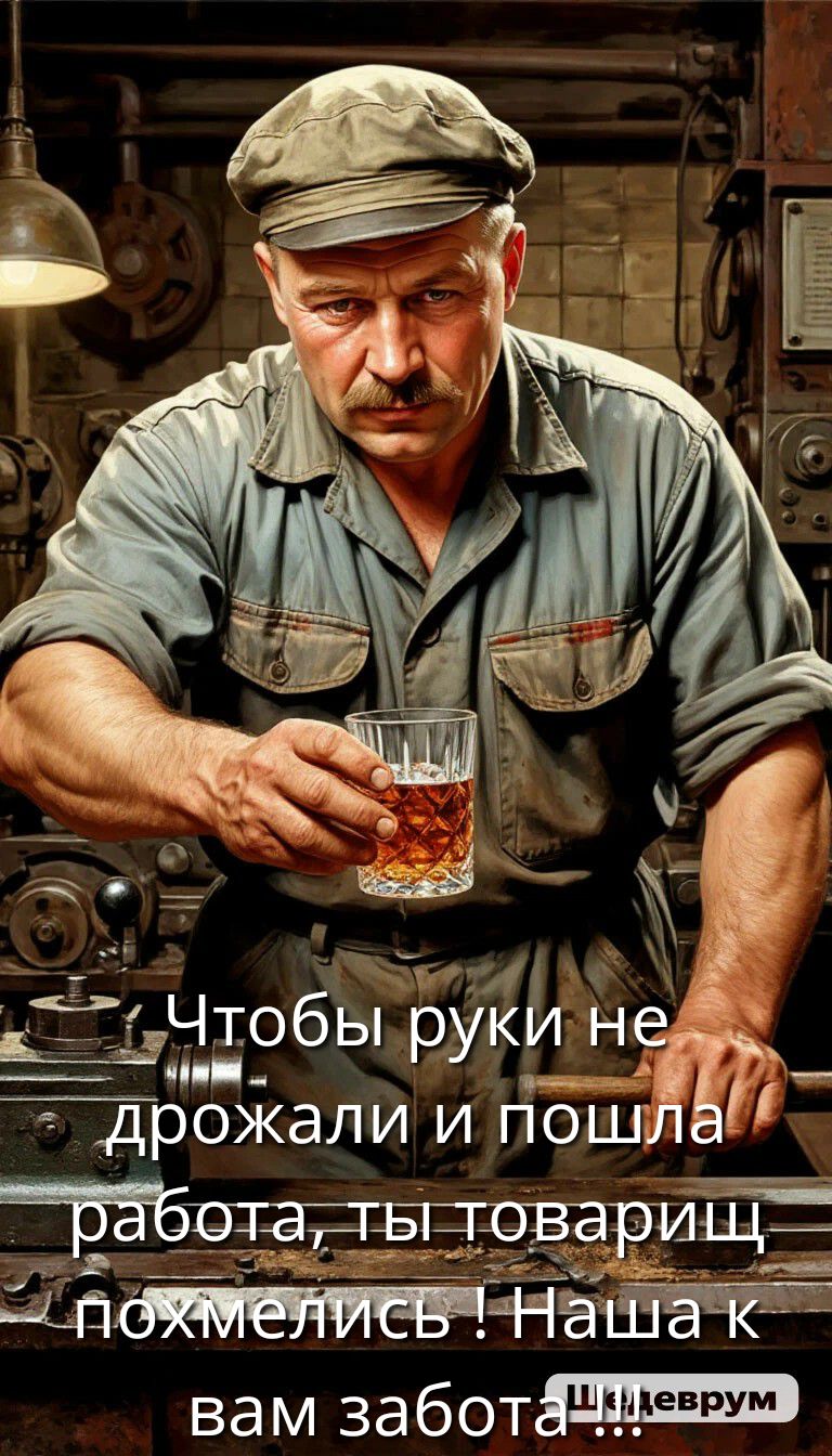 Чтобы руки не дрожали и пошла работа, ты товарищ пожмись! Наша к вам забота...