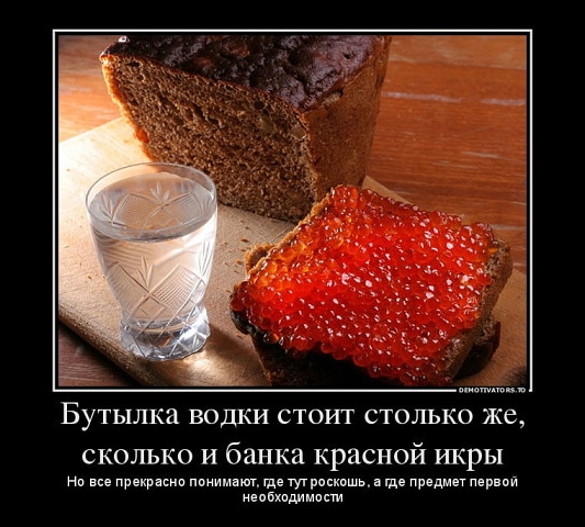 Бутылка ВОДКИ СТОИТ СТОЛЬКО же сколько и банка красной икры но все прекрасна понимают где тут роскошь а где предмет первой ивибхпдимссти