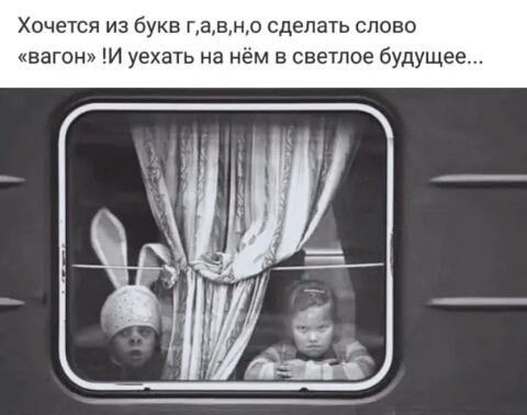 Хочется из букв гввно сделать слово вагон И уехать на нем в светлое будущее
