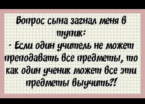 Вопрос сына загнал меня 6 тупик Если один учитель не может преподабать бсе предметы то как один ученик может все эти предметы выучить