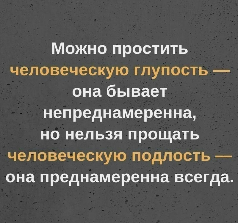 Можно простить человеческую глупость она бывает непреднамеренна но нельзя прощать человеческую подлость она преднамеренна всегда