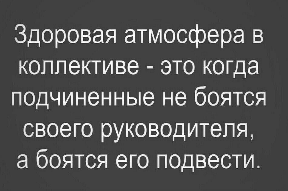 Здоровая атмосфера в коллективе это когда подчиненные не боятся своего руководителя а боятся его подвести