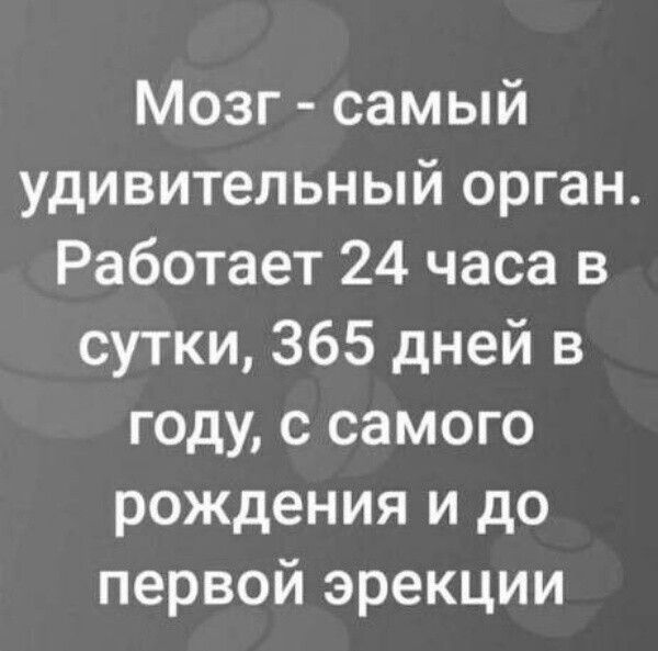 Мозг - самый удивительный орган. Работает 24 часа в сутки, 365 дней в году, с самого рождения и до первой эрекции