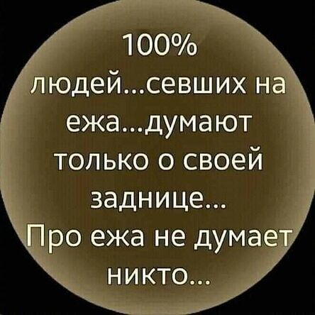 100% людей...севших на ежа...думают только о своей заднице... Про ежа не думает никто...